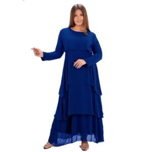 فستان شيفون طويل مبطن و سوستة خلفية يتميز بقصة طبقات ، للنساء