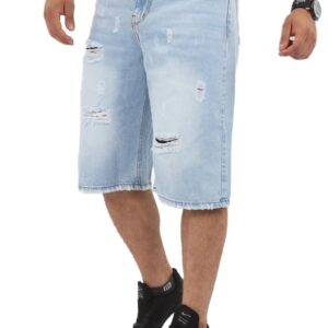 شورت جينز بأرجل واسعة للرجال، أزرق فاتح