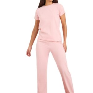 طقم بيجامة وتي شيرت قطن سادة للنساء من ستايلي