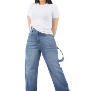 بنطلون جينز بأرجل واسعة للنساء، أزرق متوسط
