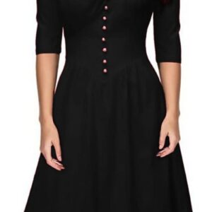 فستان نسائى اسود مزين بزراير دهبي