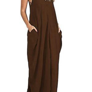 فستان نسائى قطن بحمالات من الاكتاف لون بني