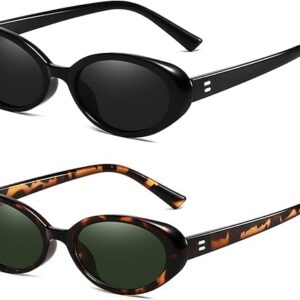 ارويكت نظارة شمسية كلاسيكية بيضاوية بتصميم عين القطة للحماية من الاشعة فوق البنفسجية للنساء والرجال للارتداء في الهواء الطلق قطعتين، أسود