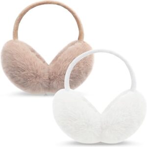 اغطية اذن شتوية للنساء، اغطية اذن منفوشة دافئة قابلة للطي من القطيفة للطقس البارد، قابلة للتعديل وقابلة للطي وقابلة للطي والازالة والغسل (قطعتين)