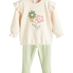 LC واكيكي سويت شيرت وسروال ضيق للبنات الصغيرات برقبة دائرية ضيقة مزين بالزهور - عبوة من قطعتين