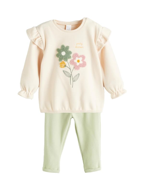 Version 1.0.0 LC واكيكي سويت شيرت وسروال ضيق للبنات الصغيرات برقبة دائرية ضيقة مزين بالزهور - عبوة من قطعتين