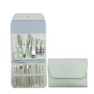مجموعة مانيكير من 16 قطعة - مجموعة احترافية للعناية بالاظافر والباديكير للرجال والنساء - ادوات العناية بالاظافر من الستانلس ستيل مع شنطة تخزين للسفر للتزيين والتشكيل والقص (اخضر)