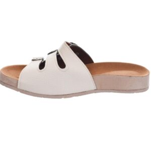 شبشب مسطح من الجلد للنساء بتصميم ثلاث أحزمة مع أبازيم من 99.99