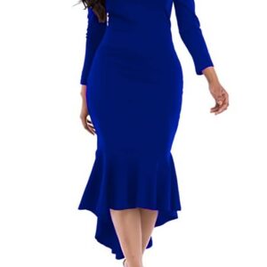 فستان نسائى طويل ازرق دون اكتاف