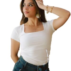 كنزا بلوزة برقبة مربعة واكمام قصيرة للنساء