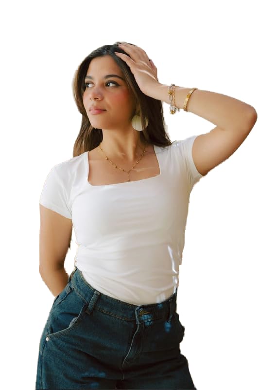 41cVyJ39N-L كنزا بلوزة برقبة مربعة واكمام قصيرة للنساء