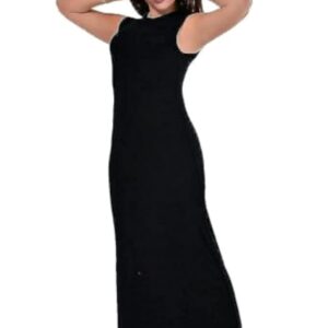 فستان بيسيك طويل بدون اكمام برقبة دائرية مكون من 95% قطن