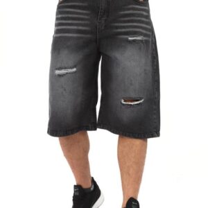 شورت جينز بأرجل واسعة للرجال، رمادي فاتح