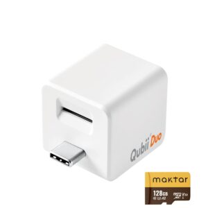 MAKTAR Qubii Duo USB C: Auto Photo Storage & iPhone Backup Charge and Automatically Save. It's a USB Flash Drive for Apple/Android. MFi-Certified 128GB MicroSD Included