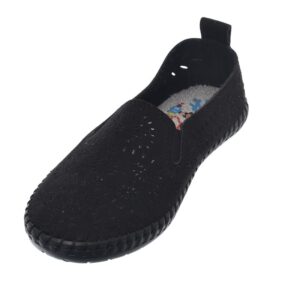 اتش ايه حذاء بكعب مسطح للبنات بتصميم دائري مغلق بدون اربطة