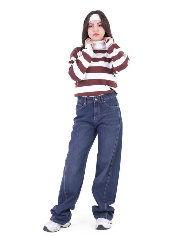 41fWb2N2mwL جي بي اس دينيم بنطلون جينز حريمى وايد ليج بولت ازرق غامق اللون 1519