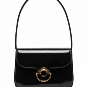 شنطه حريمى كروس كتف جلد لامع مع قفل دهبى فى اسود - حجم صغير 20سنتى متر فى 12 سنتى متر - اسود