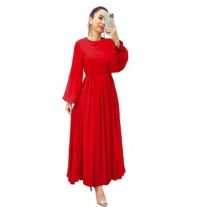 فستان طويل شيفون ببطانة اكمام طويلة وكسر من الوسط