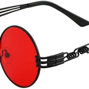 ديلفينو نظارة شمسية ستيمبنك ريترو باطار معدني دائري جون لينون هيبي بمشبك على شكل ستيمبنك وعدسة دائرية عاكسة دولجر فينتاج رفيعة للرجال والنساء، احمر