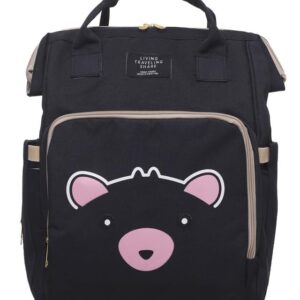 مزايا شنطة ظهر للحفاضات للسفر، شنطة كبيرة للعناية بالطفل بتصميم دب لطيف، قماش - Maz2