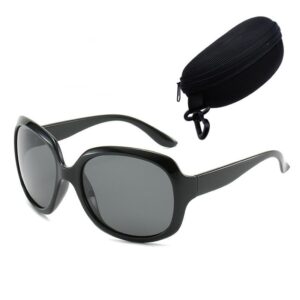 نظارة شمسية كبيرة الحجم للنساء من يلا جوي، نظارات شمسية مستقطبة للقيادة كبيرة الحجم واقية من الاشعة فوق البنفسجية (عدسات رمادية سوداء لامعة + حافظة + قطعة قماش للتنظيف)