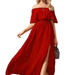 فستان أحمر نسائى طويل دون اكمام