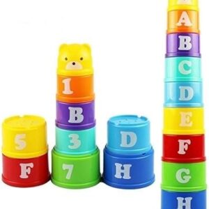 مجموعة أكواب من Next Store تكديس وتداخل من 9 - قطع مع شخصية بلاستيكية وحروف وأرقام للأطفال - مثالية للتعليم المبكر والنشاطات