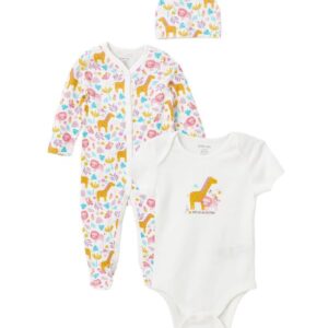 LC واكيكي طقم مطبوع برقبة دائرية ضيقة للبنات الصغيرات من 3 قطع