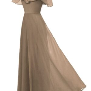فستان نسائى بيج شيفون طويل دون اكمام بحمالات كتف لة بطانة