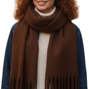 وشاح شتوي منسوج ناعم، تصميم بشراشيب، لف طويل دافئ للطقس البارد