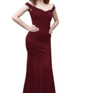 فستان بلون نبيذي باكمام طويلة للنساء
