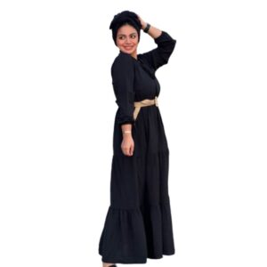 فستان طبقات بحزام قابل للازالة، لون بيج سادة للنساء