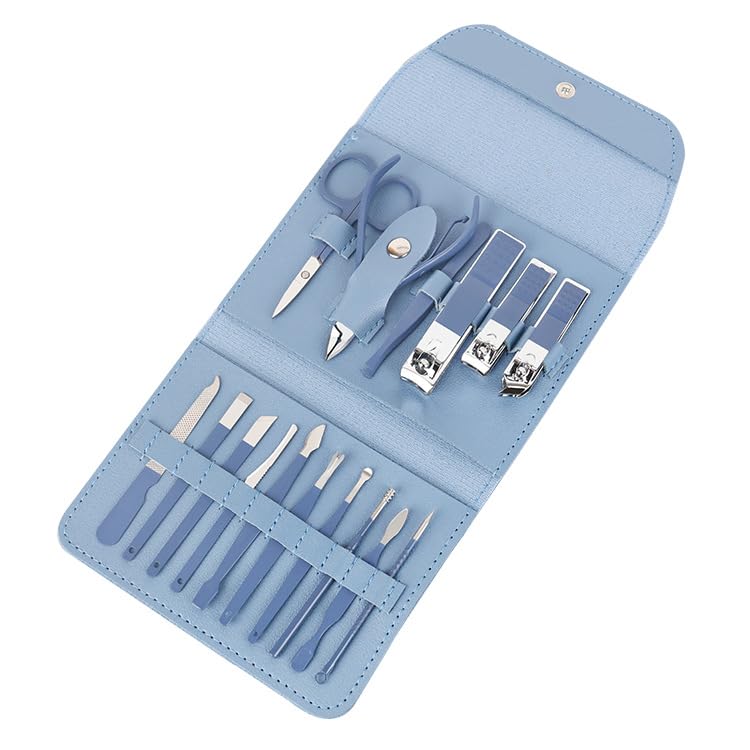 51-7341rLlL مجموعة مانيكير 16 في 1، مجموعة قصافة اظافر من الستانلس ستيل للرجال والنساء، ادوات العناية بالاظافر المحمولة مع شنطة سفر للمنزل والمكتب والسفر (ازرق)