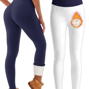 بلو مابل سروال ضيق مبطن بالصوف للنساء بخصر مرتفع للتحكم في البطن سروال ضيق حراري دافئ للتمارين والمشي لمسافات طويلة واليوغا مع جيوب