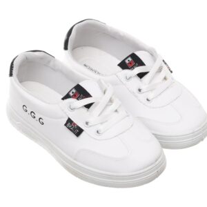 99.99 Women's Leather Lace-Up Flat Sneakers with Side ' G G G ' Lettering - White (37)