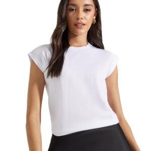 تيشرت قطن بقصة عادية واكمام قصيرة على الكتف للنساء من ستايلي