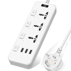 3 Gang Outlets Extension Lead with 3 USB Slots, Power Strips with 3 USB Ports Universal Socket,UK Plug