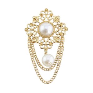 دبوس بروش عتيق مزين باللؤلؤ الذهبي، سلسلة بوهو انيقة على شكل زهرة بشراشيب، مجوهرات متدلية متدلية للنساء والفتيات - مثالي للحفلات والرقص والولائم