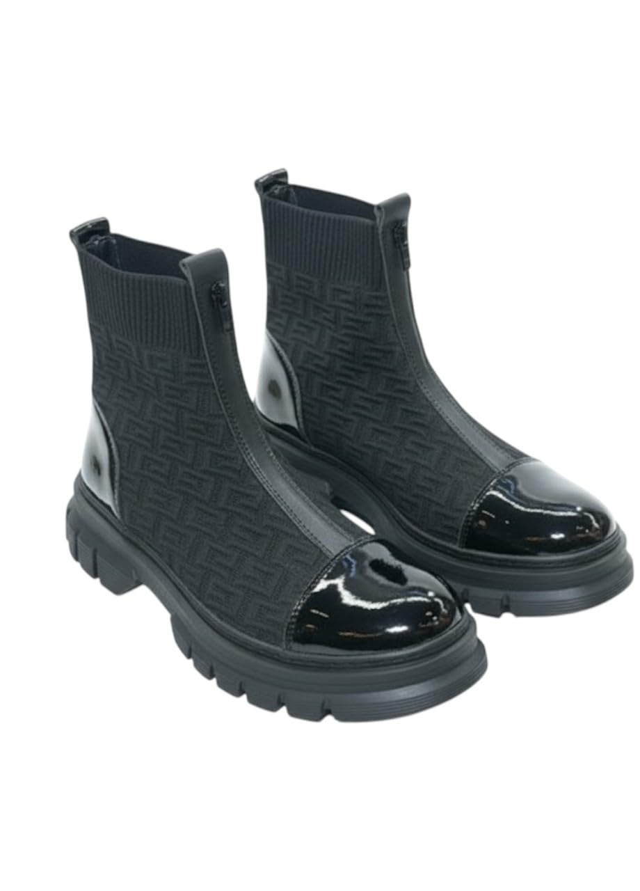 512RdvDByfL بوت رجالي أسود بتصميم عصري وسطح لامع - مزود بنعل مريح