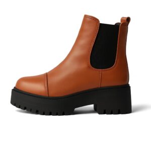 OG جزمة تشيلسي للنساء - بوت بطول الكاحل سهل الارتداء بنعل سميك