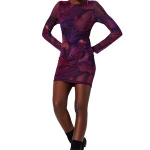 فستان قصير منسوج من التول مطبوع بقصة ضيقة/زلقة للنساء TWOAW24EL00135 من ترنديول (قطعة واحدة)