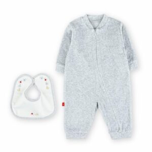 سالوبيت ناعم للأطفال بلون رمادي فاتح مع مريلة - لعمر 6-9 أشهر