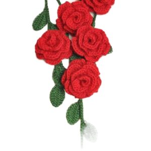 سكارف من الوردات وأوراق الشجر مصنوع من الكروشية لون أحمر-أخضر، للنساء، متعدد الالوان