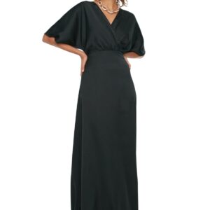 ترنديول فستان سهرة طويل انيق من الساتان المنسوج بقصة ايه لاين للنساء TPRSS22AE0076 فستان سهرة وفستان تخرج (عبوة من قطعة واحدة)