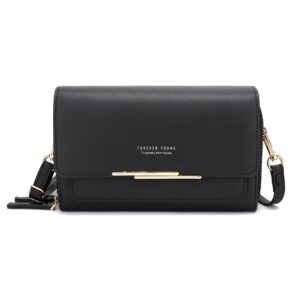 غوودرن شنطة كتف كروس صغيرة للنساء متعددة الجيوب للجوال من جلد البولي يوريثين - فتحات لبطاقات الائتمان كاجوال للسفر والسهرات اسود