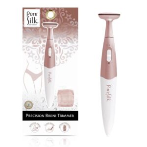 حرير نقي ماكينة تشذيب بيكيني للنساء، اداة حلاقة شخصية للنساء للاستخدام الرطب او الجاف، تعمل بالبطارية، رائعة للسفر والعناية الذاتية اثناء التنقل، ابيض