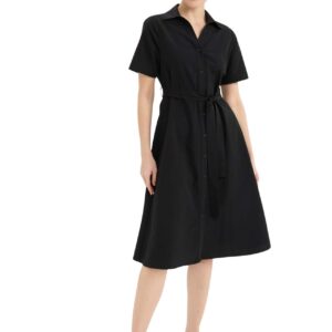 فستان تقليدي بقصة ايه لاين وقبة قميص وأكمام قصيرة وجيبة قصيرة للنساء من ديفاكتو، فستان منسوج قصير للنساء (عبوة من 1 قطعة)