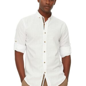قميص بقصة ضيقة وأكمام طويلة وياقة بأزرار للرجال مصنوع من القطن بنسبة 100% TMNSS20GO0189 من تريندول