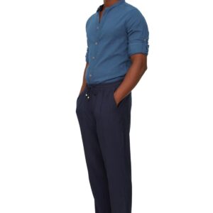 ترنديول بنطلون رجالي ازرق كحلي بخصر مطاطي مربوط من الكتان TMNSS20PL0547