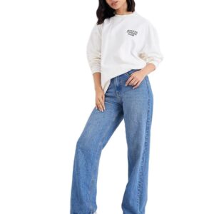 Styli Women Off White Regular Fit Longline Sweatshirt With Slogan Print